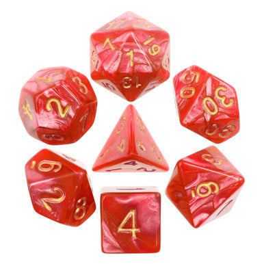 10mm Rose Red Pearl 7pc Mini Polyhedral Dice Set